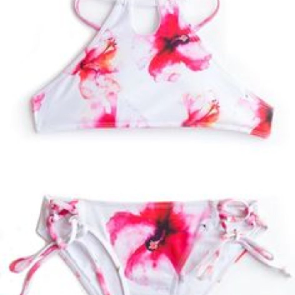Costa Flora Pink Floral Girls Bikini Swim SET